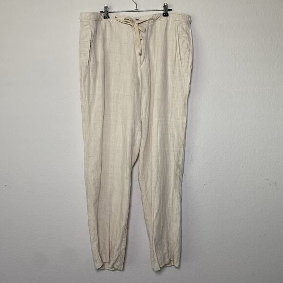 Mens Tasso Ella Island Beige Pants 36x32 100% Linen Beachy Casual Summer Chinos - Picture 1 of 13
